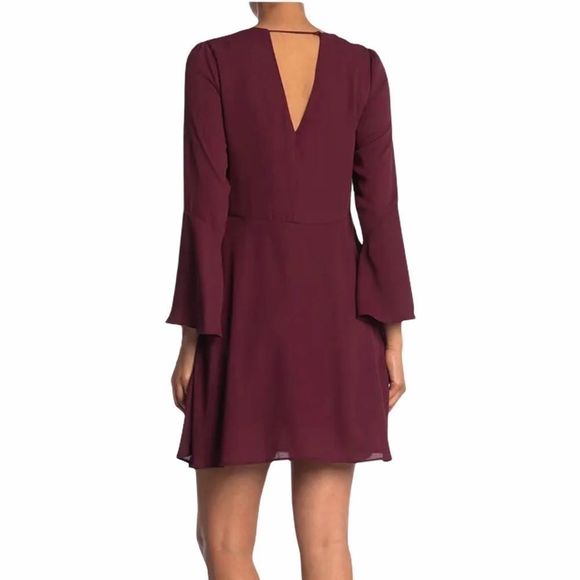 SAM EDELMAN NWT Bell Sleeve A-Line Dress Burgundy Red 4 - Picture 2 of 14